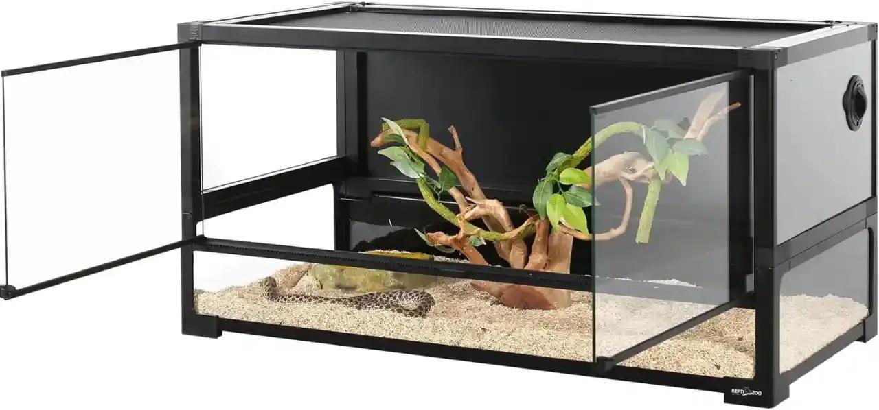 Repti Zoo Easy Folding Reptile Terrarium set up with substrate 
