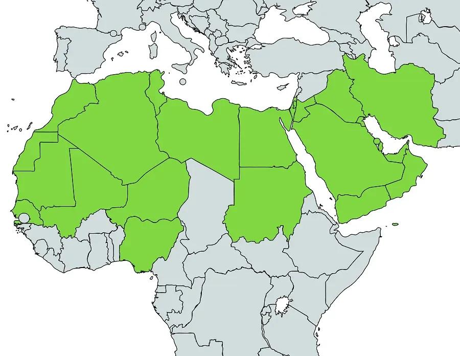 Map of sandfish natural distribution in Northern Africa and the Middle East 