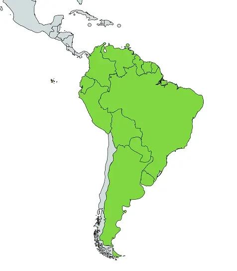Map of Tegu natural distribution in South America