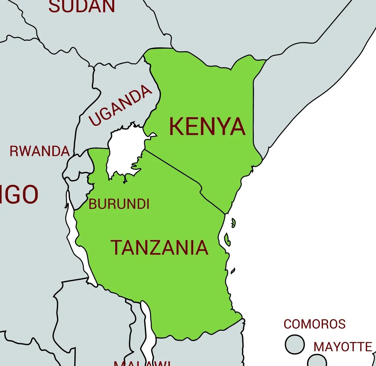 Jackson's chameleon native range in Kenya and Tanzania