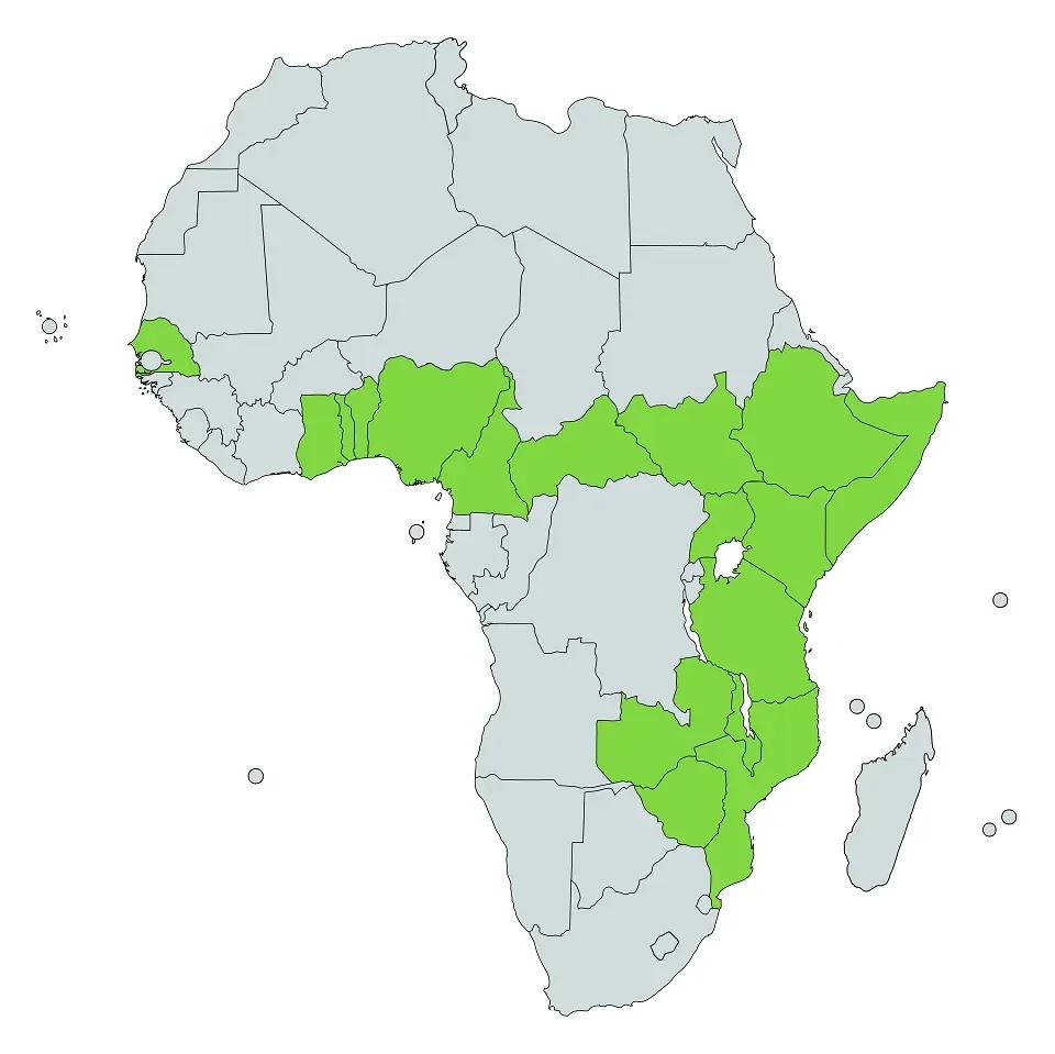 Map of Plated Lizard natural habitat in Eastern and Central Africa