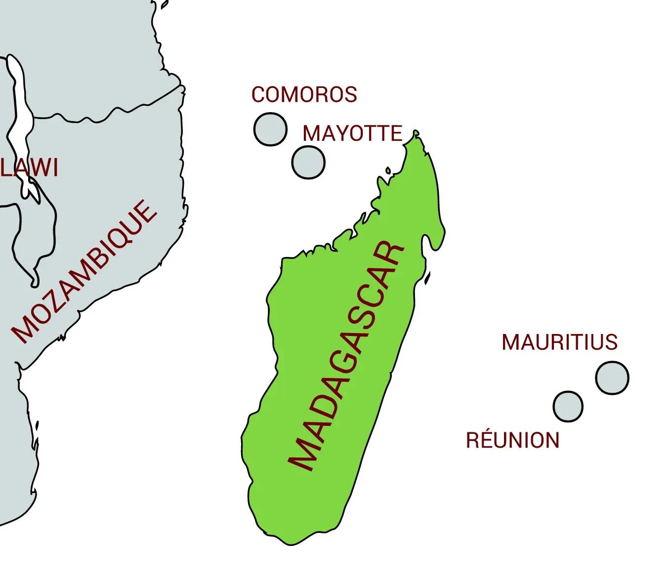 Map of Uroplatus gecko native range in Madagascar